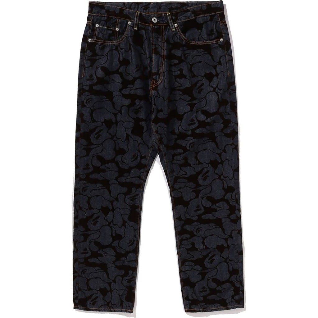 BAPE CAMO FLOCKED RELAXED FIT 13 OZ DENIM PANTS MENS