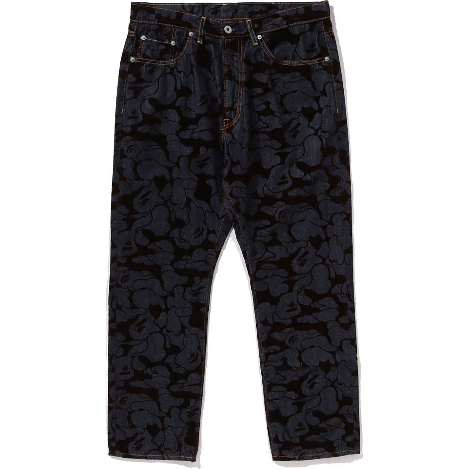 BAPE CAMO FLOCKED RELAXED FIT 13 OZ DENIM PANTS MENS