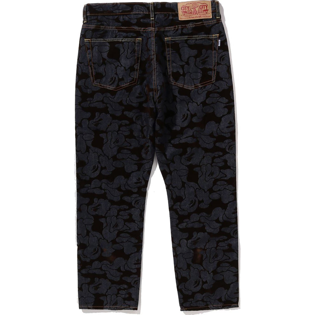 BAPE CAMO FLOCKED RELAXED FIT 13 OZ DENIM PANTS MENS