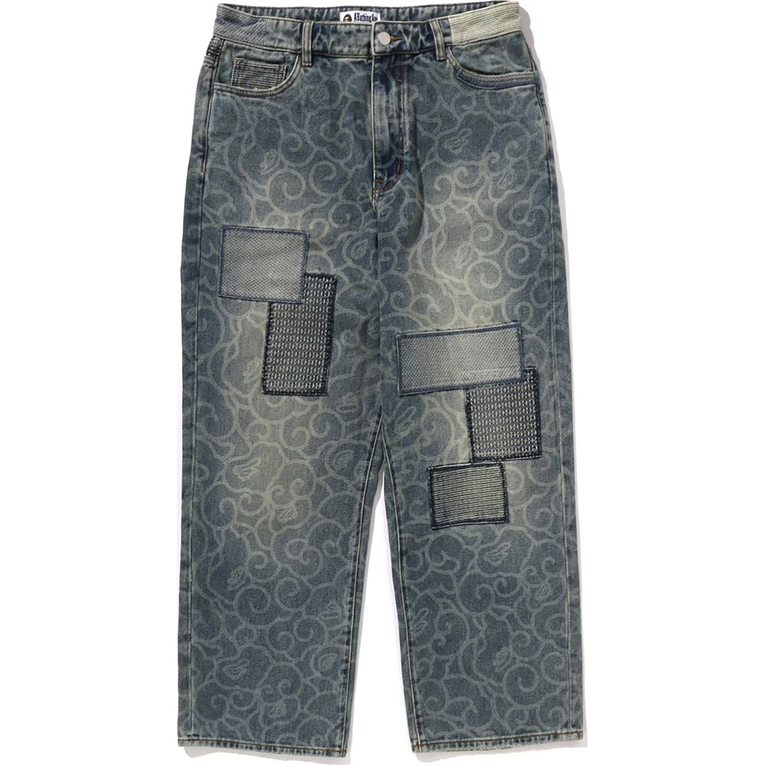 BAPE CLOUD CAMO JACQUARD UPCYCLED RELAXED FIT 13 OZ DENIM PANTS MENS
