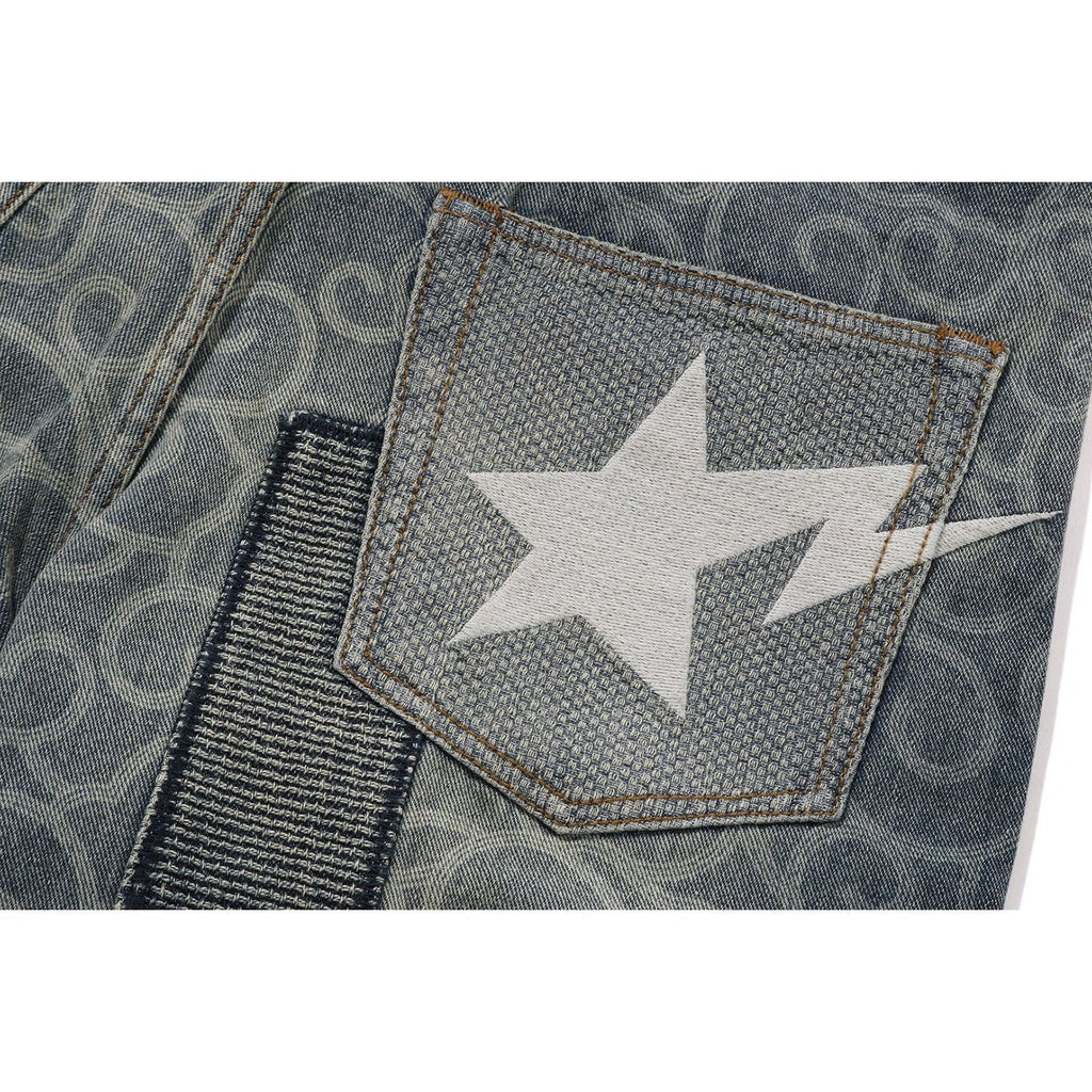 BAPE CLOUD CAMO JACQUARD UPCYCLED RELAXED FIT 13 OZ DENIM PANTS MENS