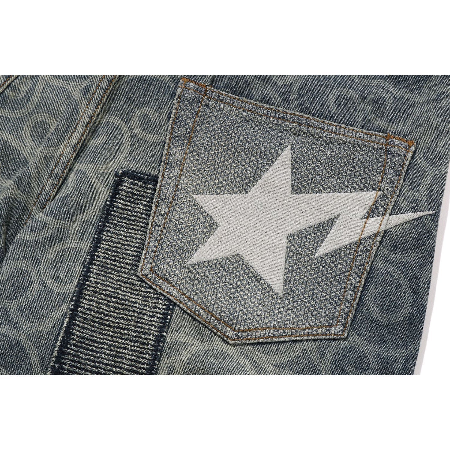 BAPE CLOUD CAMO JACQUARD UPCYCLED RELAXED FIT 13 OZ DENIM PANTS MENS