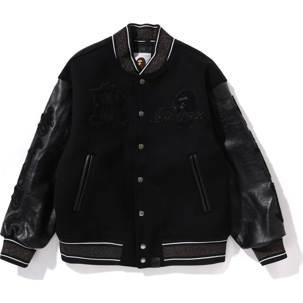 BAPE LINE CAMO MULTI LOGO WOOL VARSITY JACKET MENS