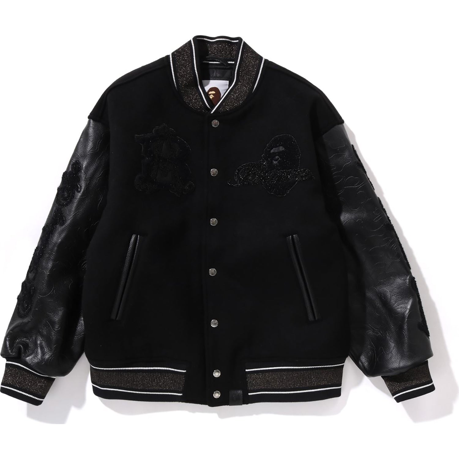 BAPE LINE CAMO MULTI LOGO WOOL VARSITY JACKET MENS