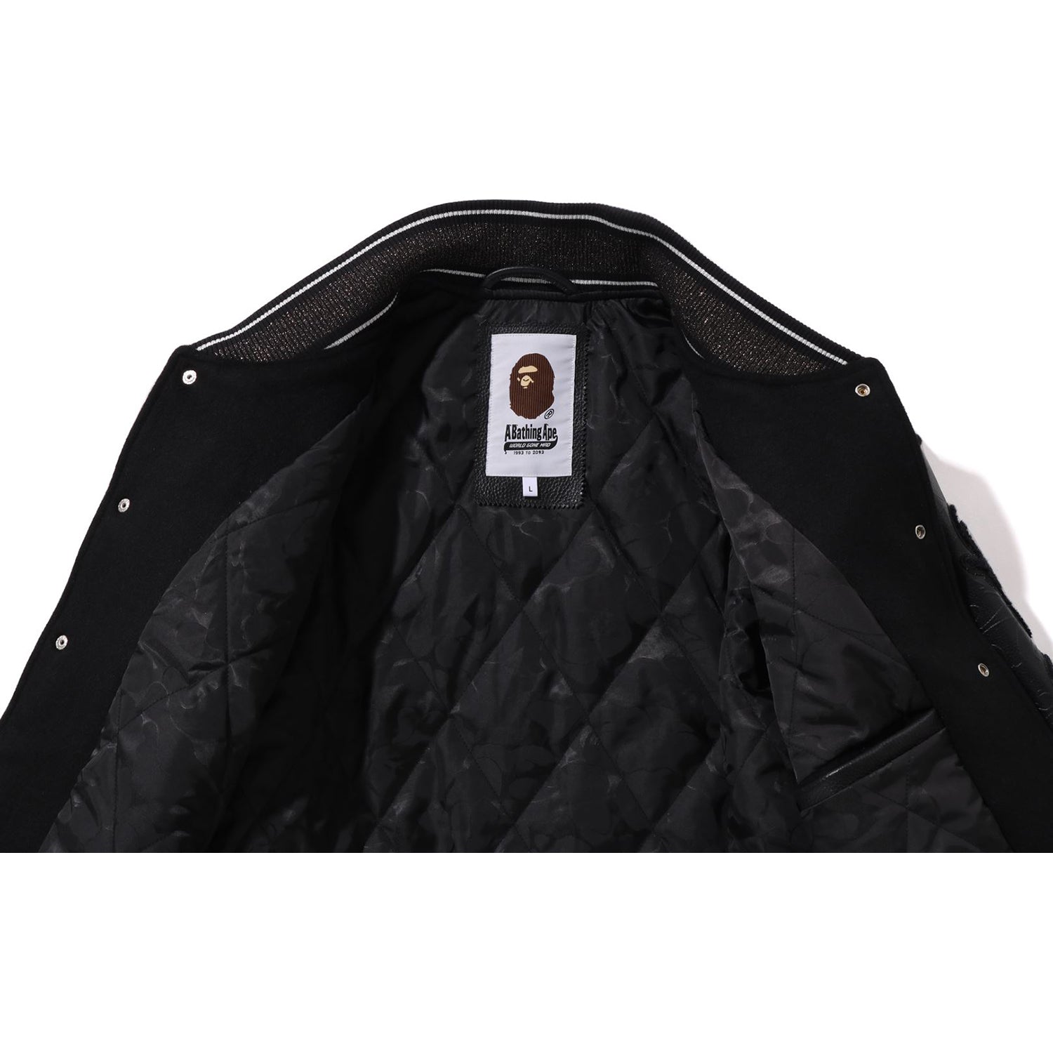 BAPE LINE CAMO MULTI LOGO WOOL VARSITY JACKET MENS