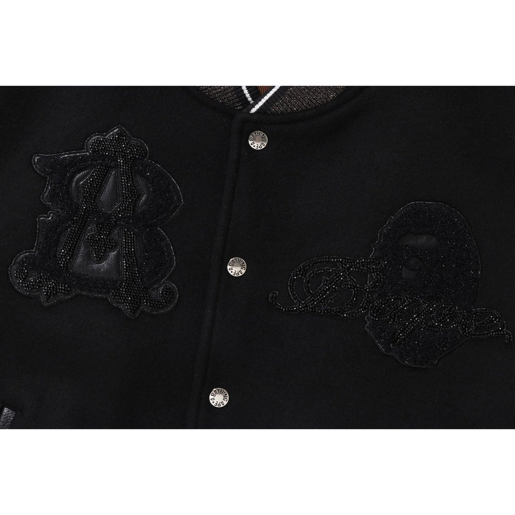 BAPE LINE CAMO MULTI LOGO WOOL VARSITY JACKET MENS