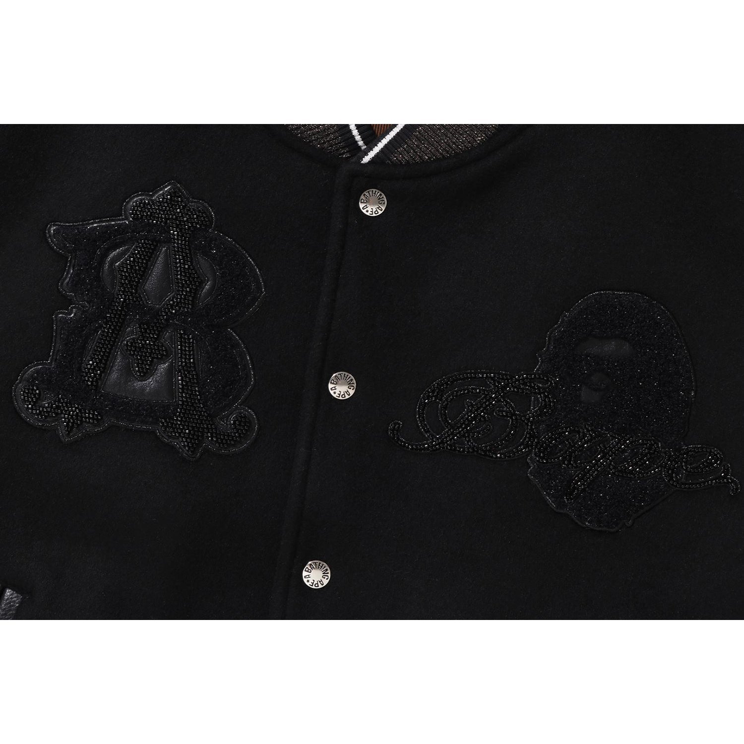 BAPE LINE CAMO MULTI LOGO WOOL VARSITY JACKET MENS