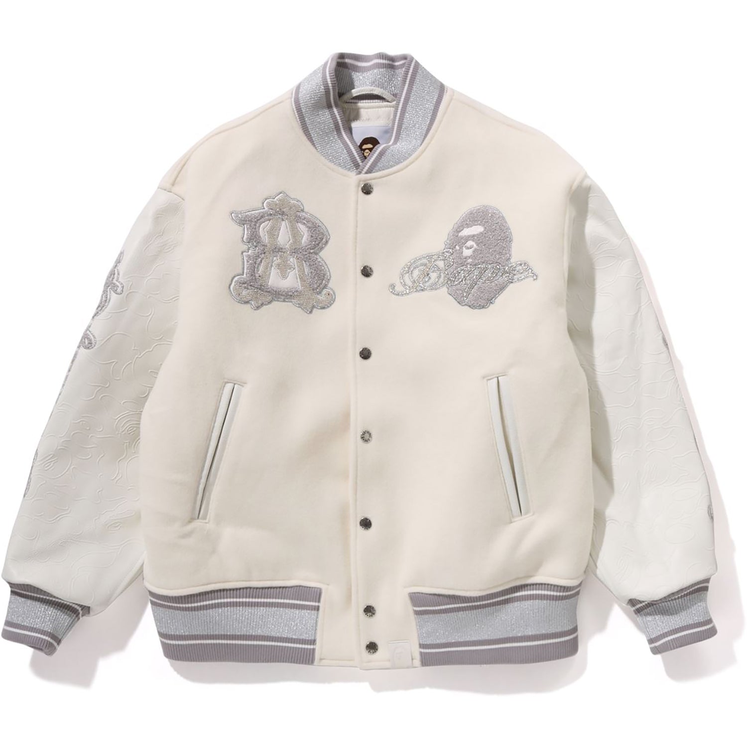 BAPE LINE CAMO MULTI LOGO WOOL VARSITY JACKET MENS
