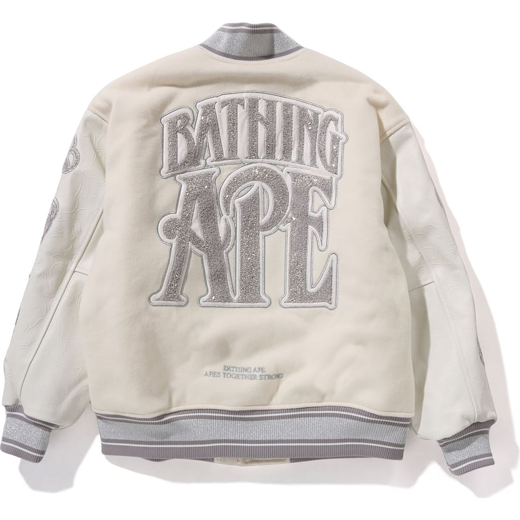BAPE LINE CAMO MULTI LOGO WOOL VARSITY JACKET MENS