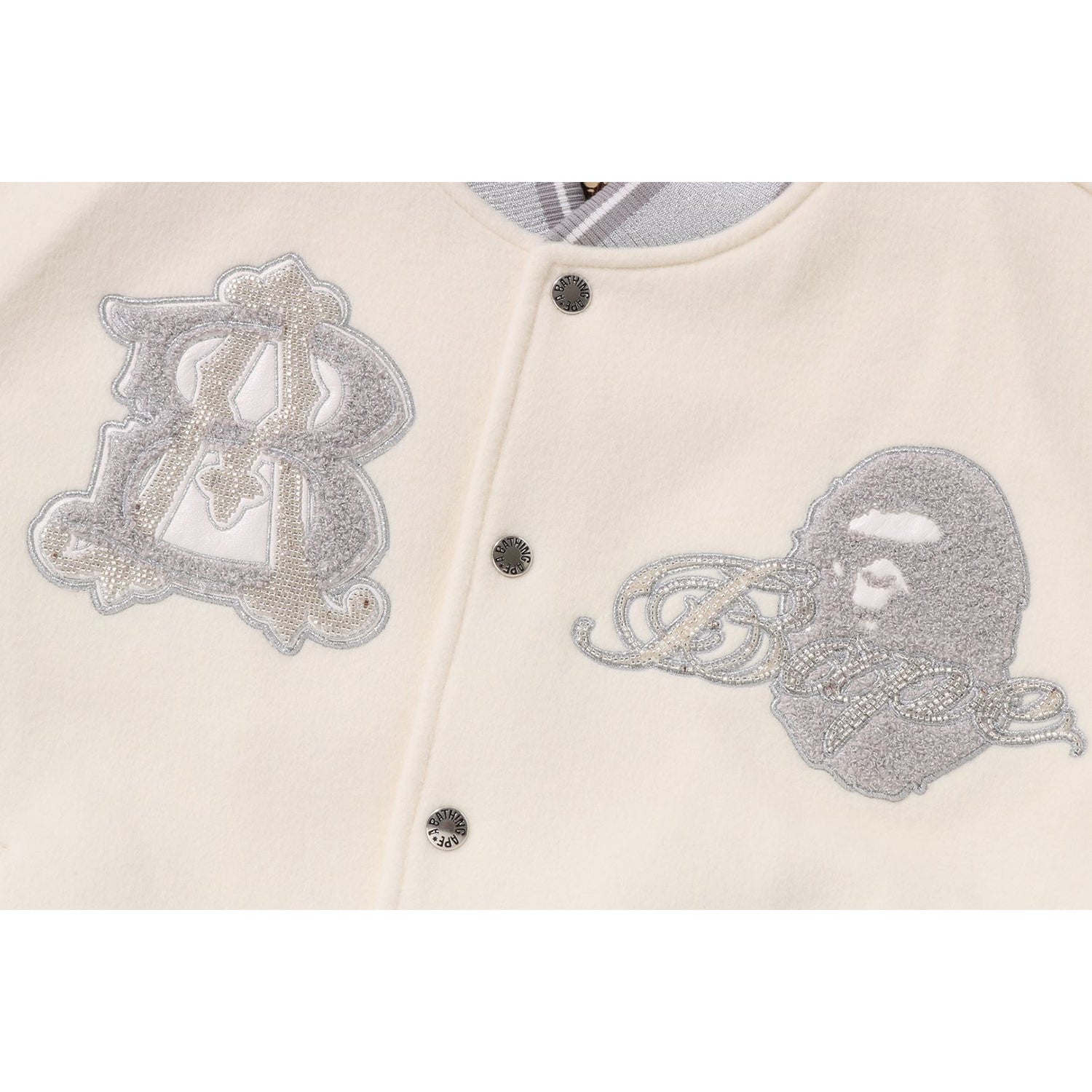 BAPE LINE CAMO MULTI LOGO WOOL VARSITY JACKET MENS