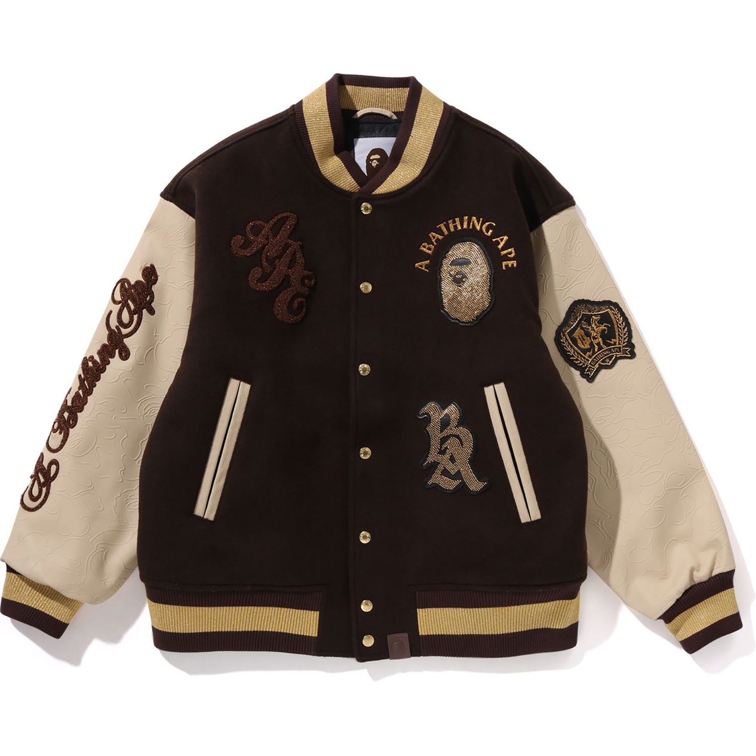 BAPE LINE CAMO MULTI LOGO WOOL VARSITY JACKET MENS
