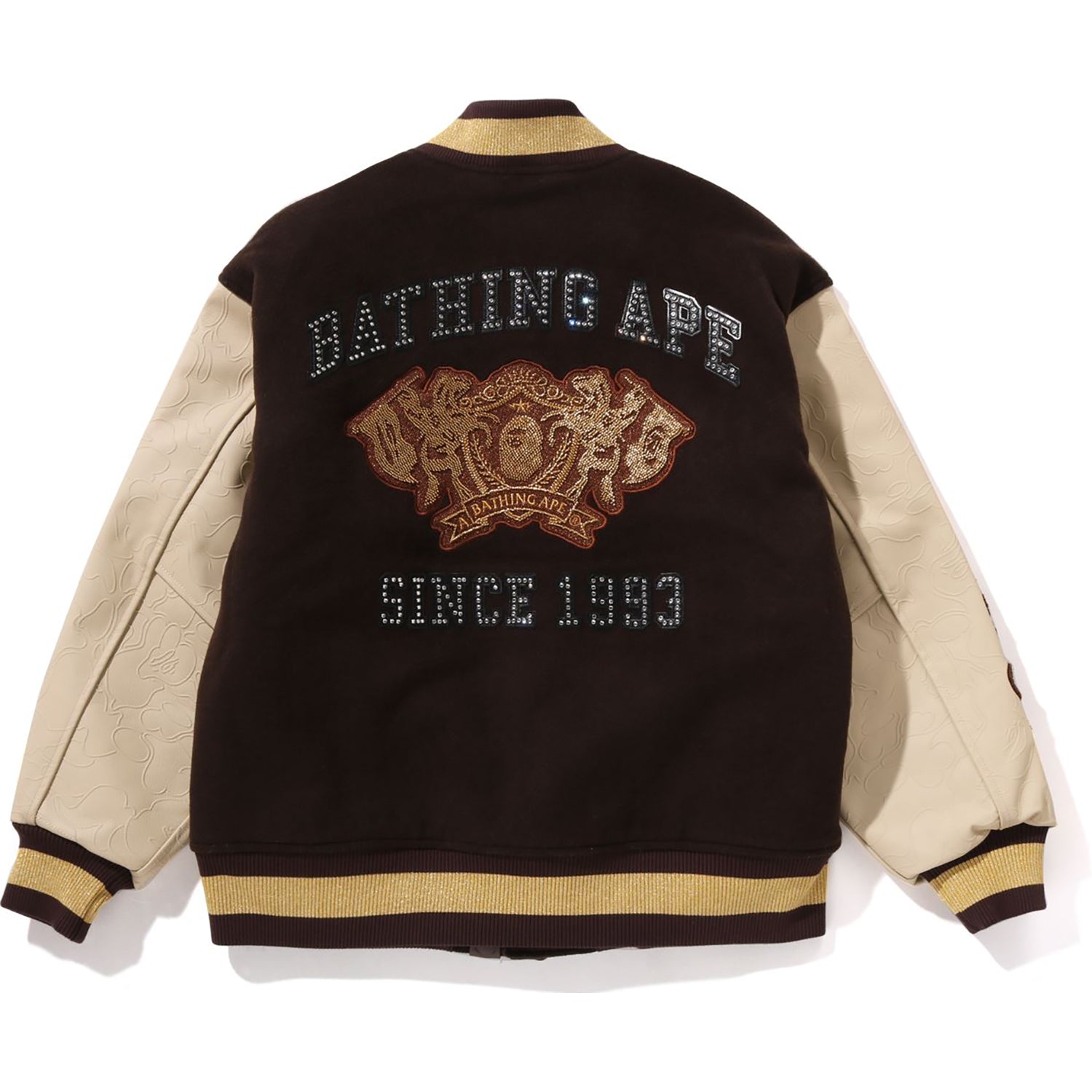 BAPE LINE CAMO MULTI LOGO WOOL VARSITY JACKET MENS