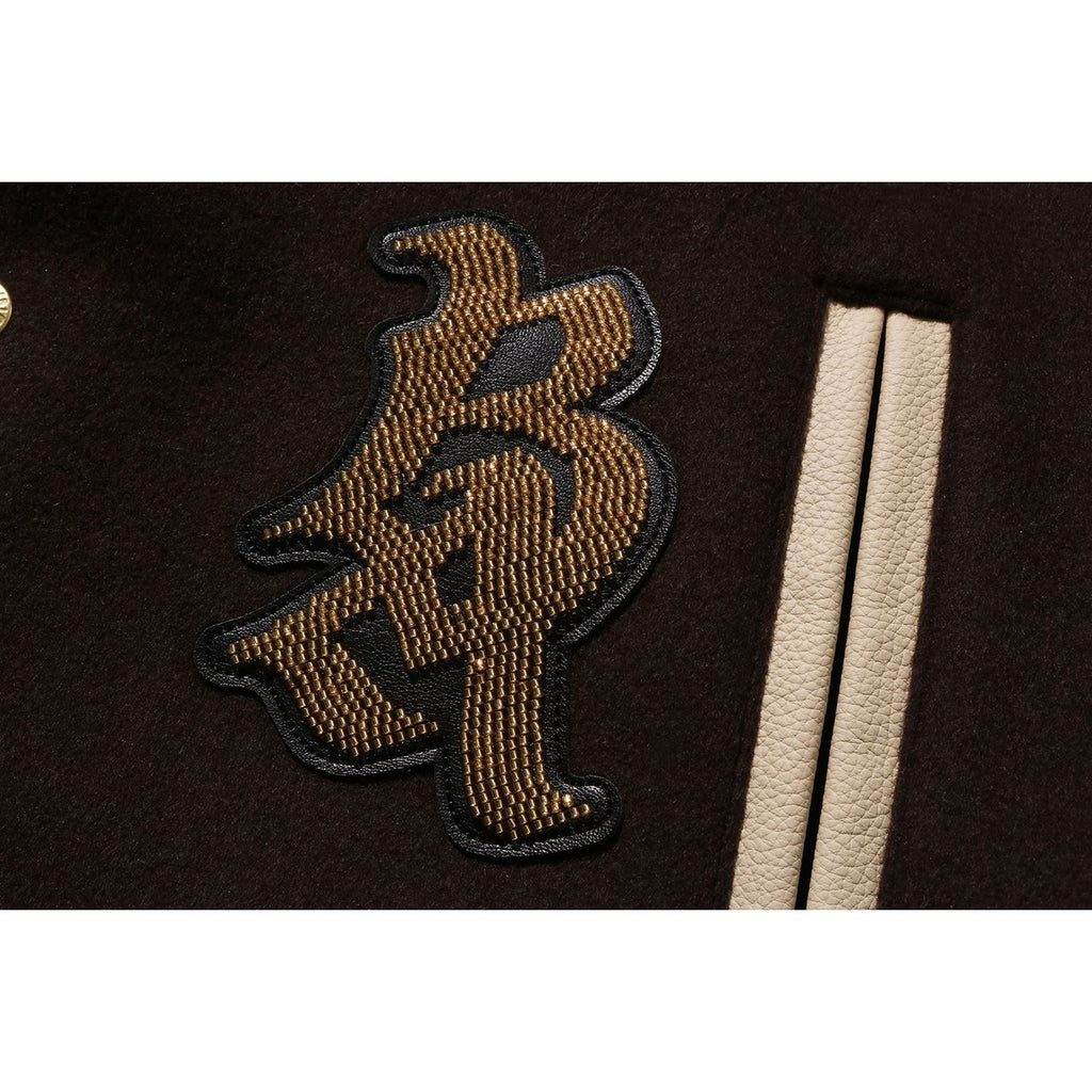BAPE LINE CAMO MULTI LOGO WOOL VARSITY JACKET MENS