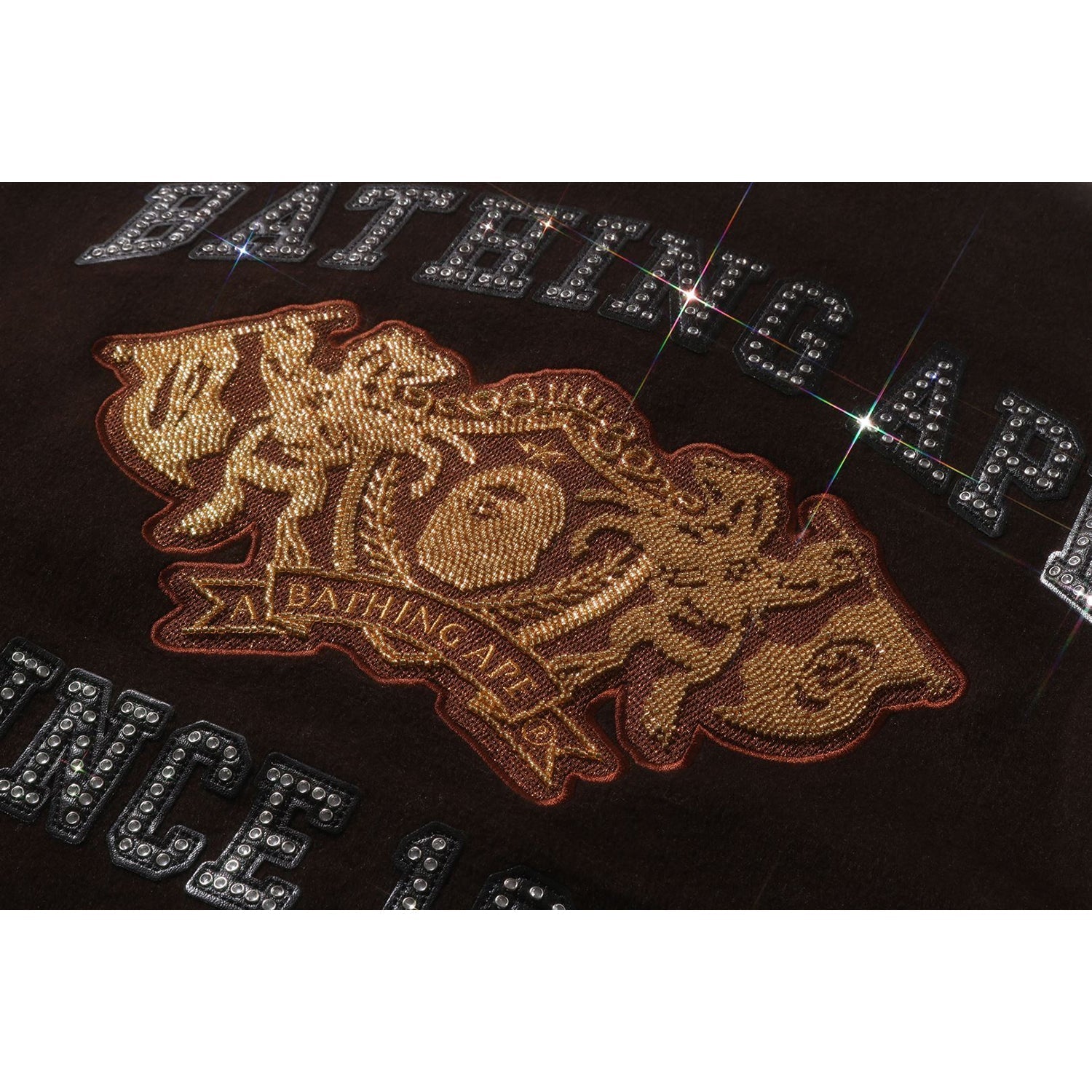 BAPE LINE CAMO MULTI LOGO WOOL VARSITY JACKET MENS