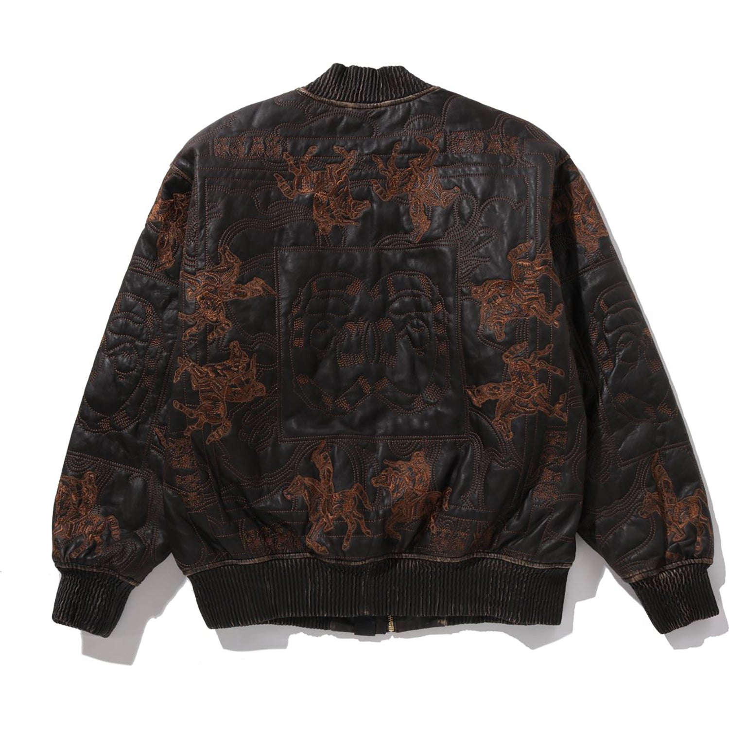 BAPE MULTI LOGO QUILTED LEATHER BOMBER JACKET MENS