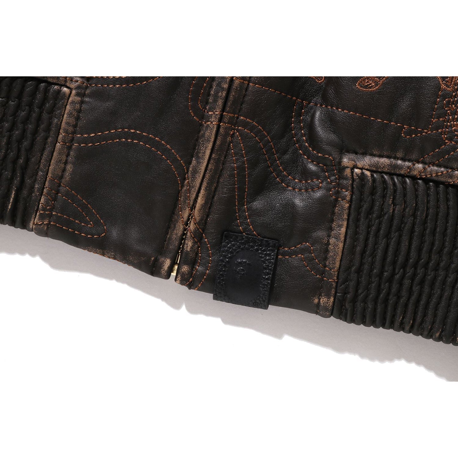 BAPE MULTI LOGO QUILTED LEATHER BOMBER JACKET MENS