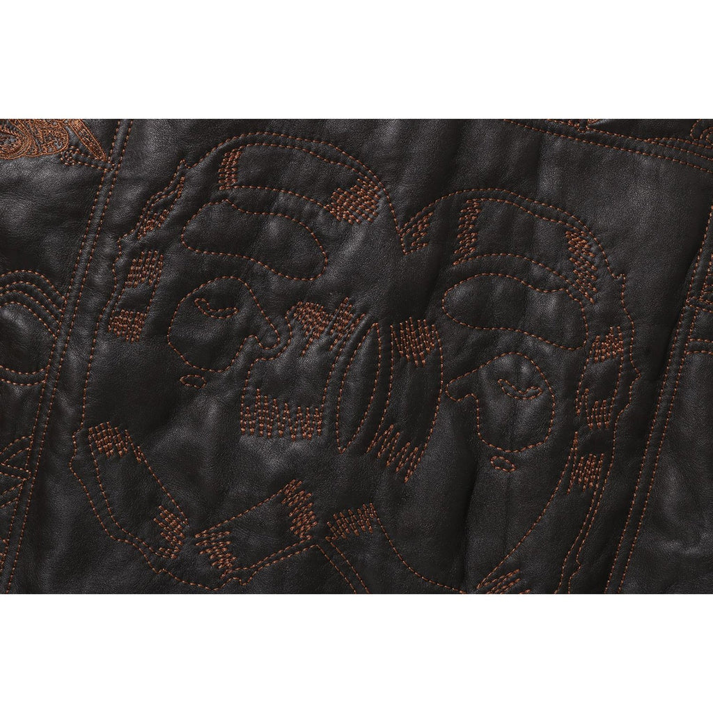 BAPE MULTI LOGO QUILTED LEATHER BOMBER JACKET MENS