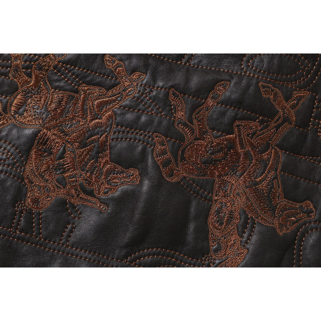 BAPE MULTI LOGO QUILTED LEATHER BOMBER JACKET MENS