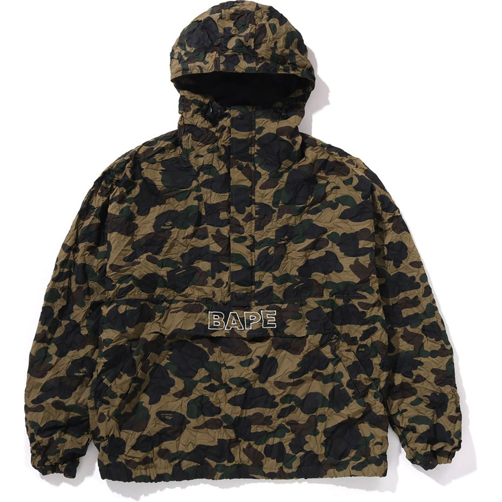BAPE CRINKLE EFFECT 1ST CAMO HALF ZIP HOODIE JACKET MENS
