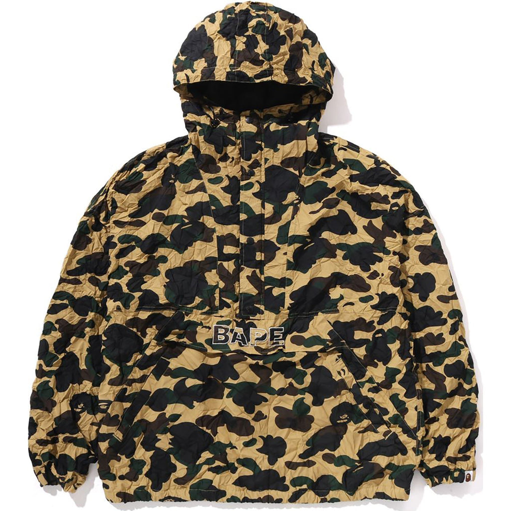 BAPE CRINKLE EFFECT 1ST CAMO HALF ZIP HOODIE JACKET MENS