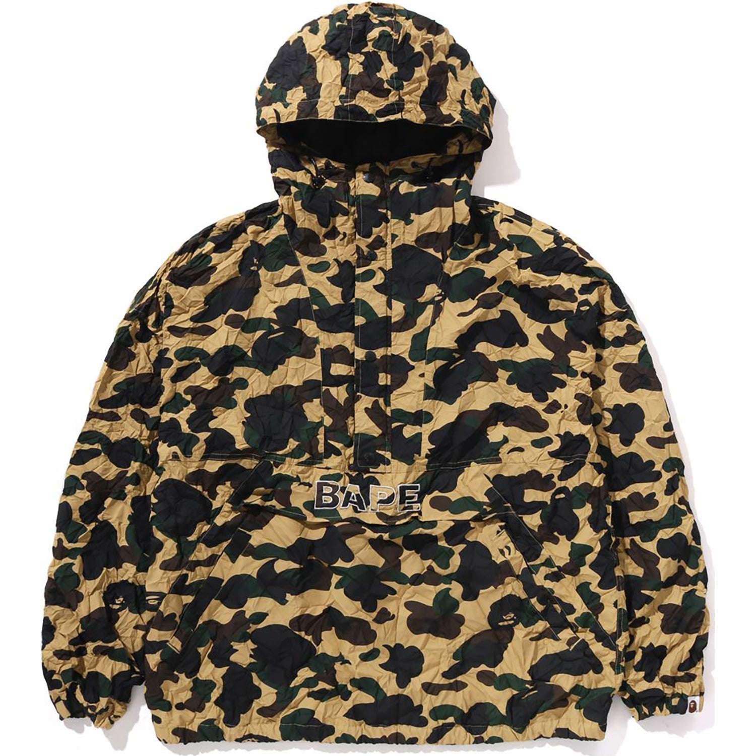 BAPE CRINKLE EFFECT 1ST CAMO HALF ZIP HOODIE JACKET MENS