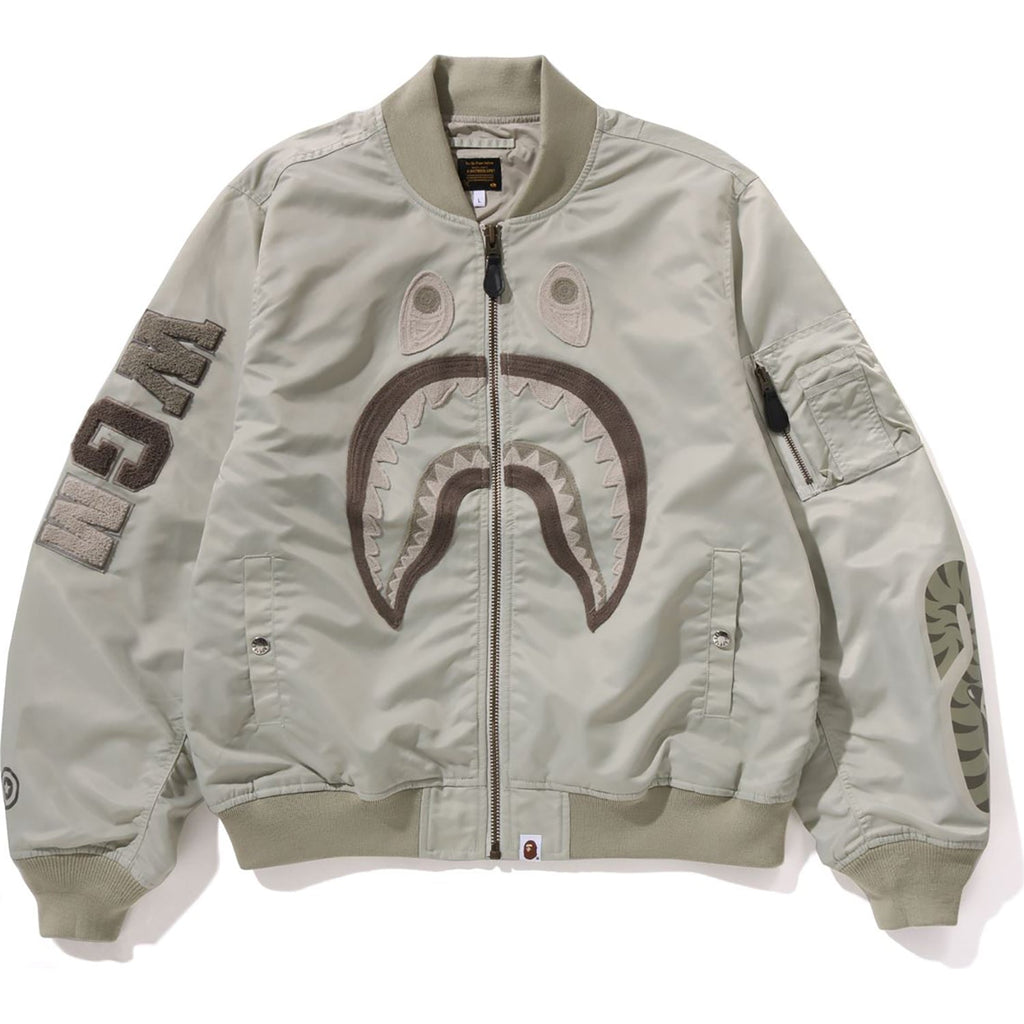 BAPE TONAL CHAIN STITCH SHARK BOMBER JACKET MENS