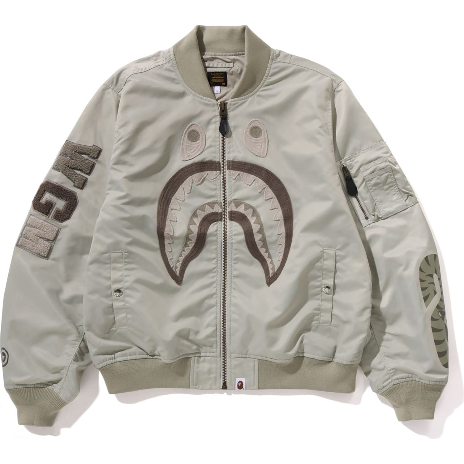 BAPE TONAL CHAIN STITCH SHARK BOMBER JACKET MENS