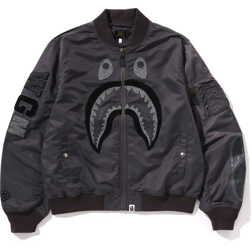 BAPE TONAL CHAIN STITCH SHARK BOMBER JACKET MENS