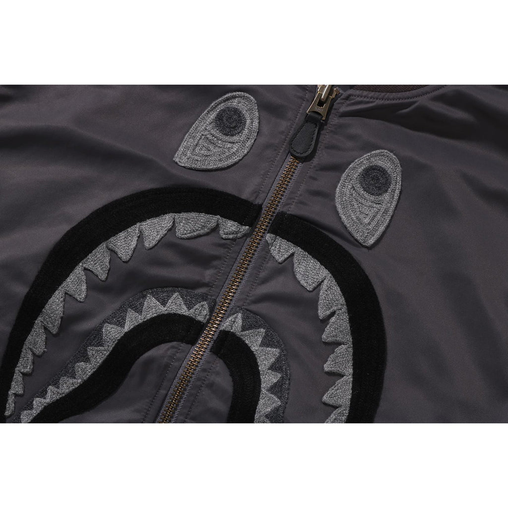 BAPE TONAL CHAIN STITCH SHARK BOMBER JACKET MENS