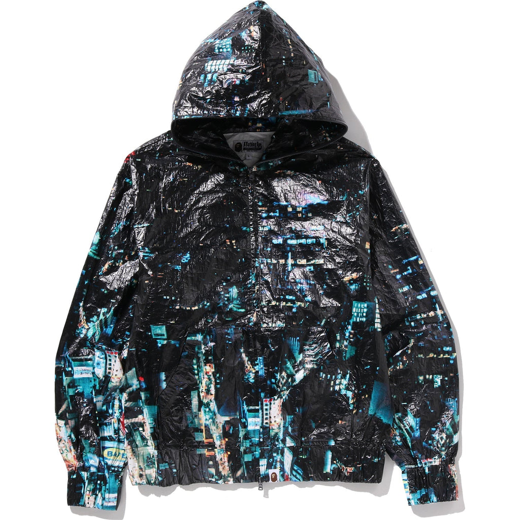 BAPE OVERALL PRINT CREASE HOODED JACKET MENS
