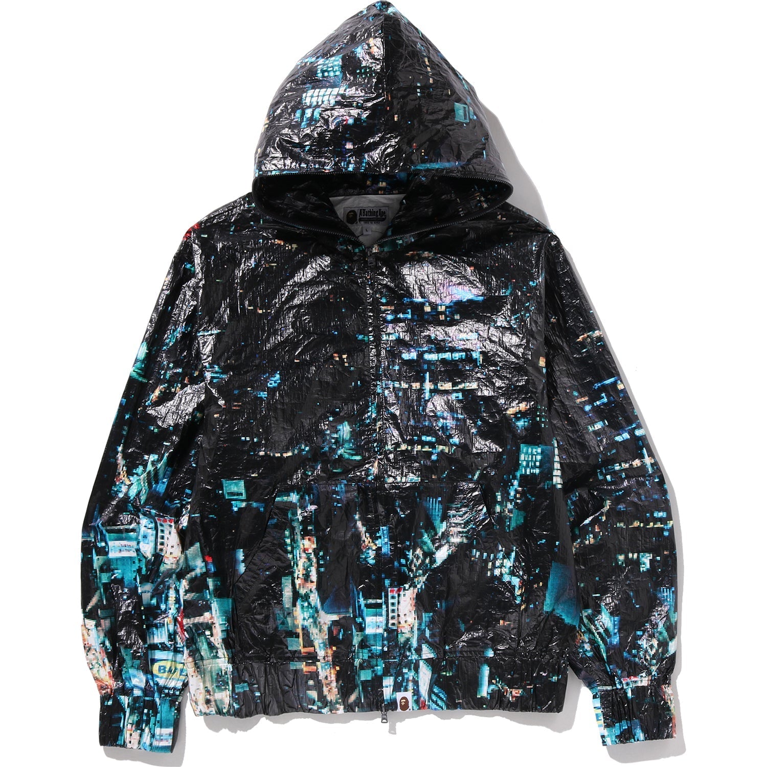 BAPE OVERALL PRINT CREASE HOODED JACKET MENS