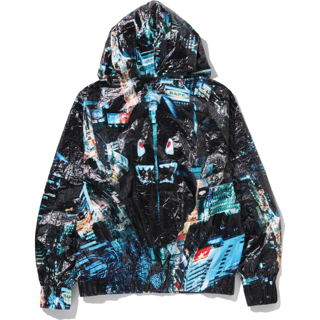 BAPE OVERALL PRINT CREASE HOODED JACKET MENS
