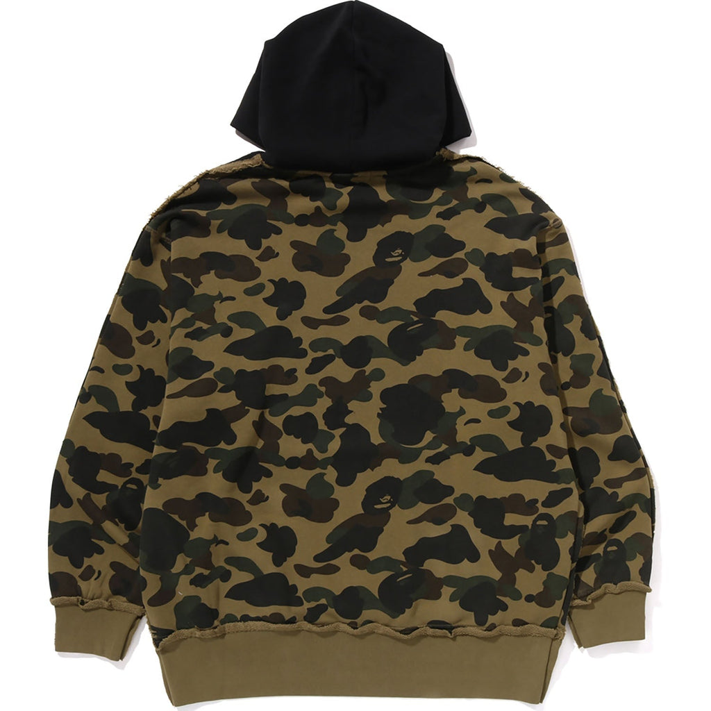 BAPE 1ST CAMO BLOCKING RAW EDGE RELAXED FIT PULLOVER HOODIE MENS
