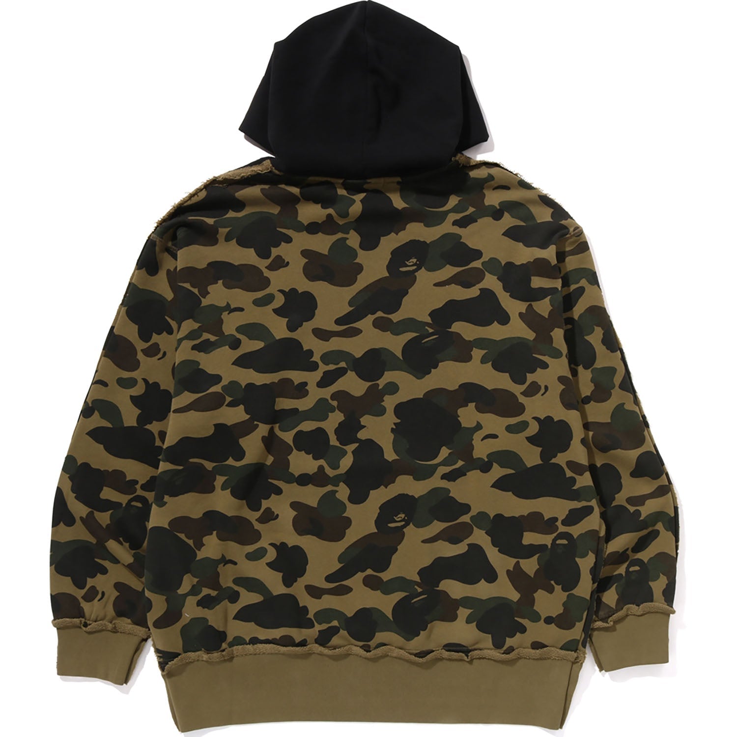 BAPE 1ST CAMO BLOCKING RAW EDGE RELAXED FIT PULLOVER HOODIE MENS