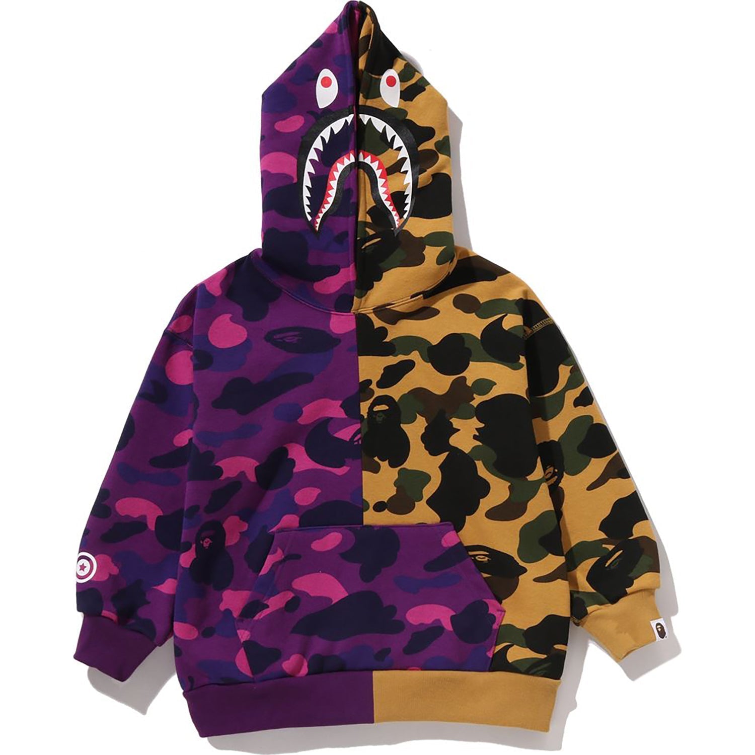 BAPE SPLIT CAMO SHARK RELAXED FIT PULLOVER HOODIE KIDS