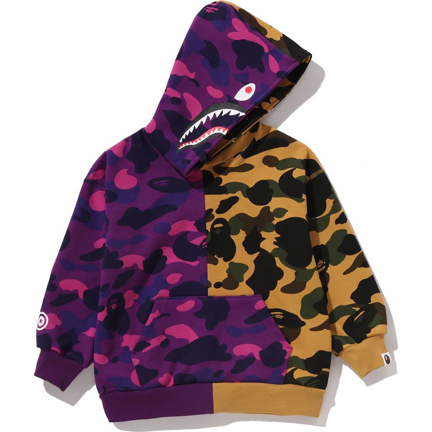 BAPE SPLIT CAMO SHARK RELAXED FIT PULLOVER HOODIE KIDS