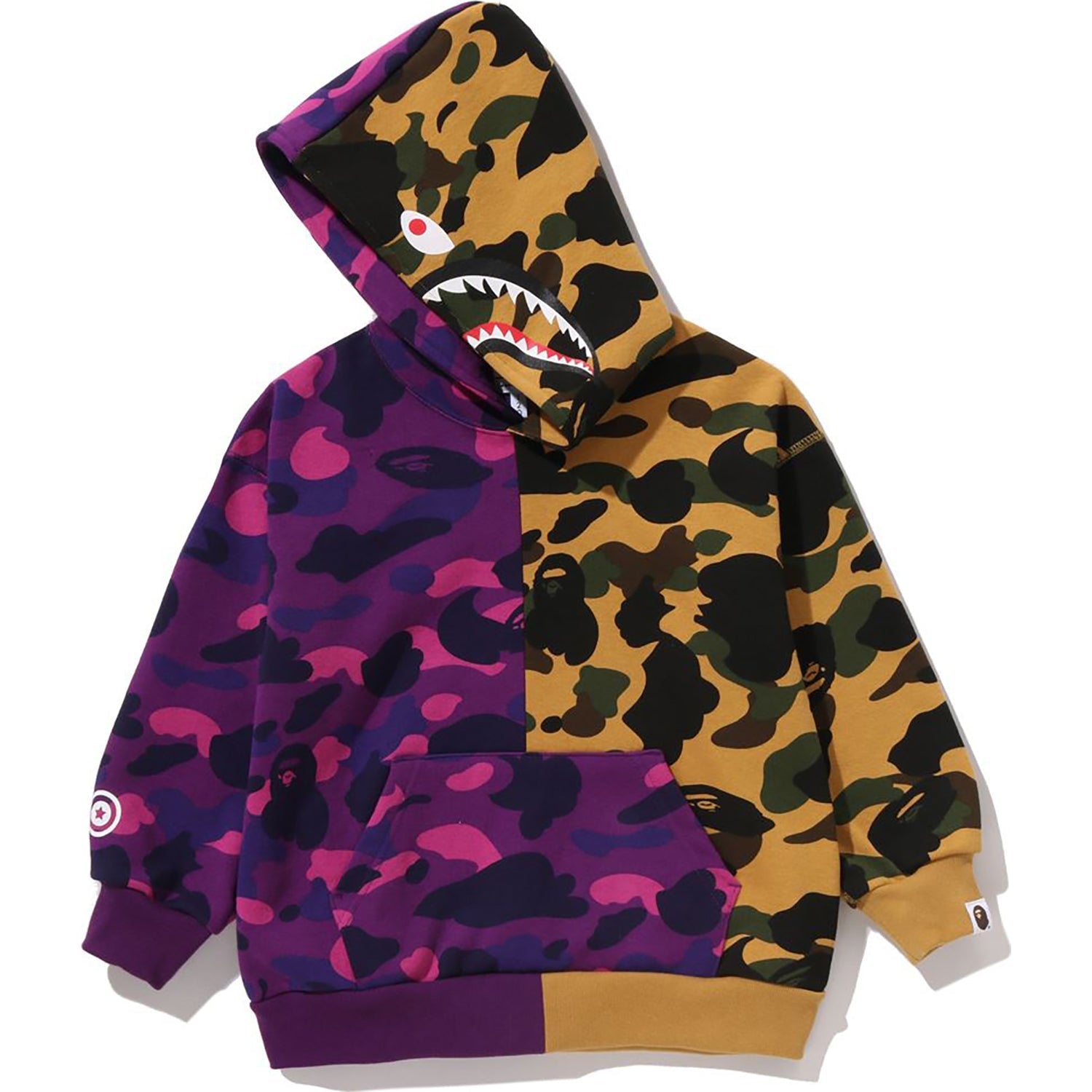BAPE SPLIT CAMO SHARK RELAXED FIT PULLOVER HOODIE KIDS