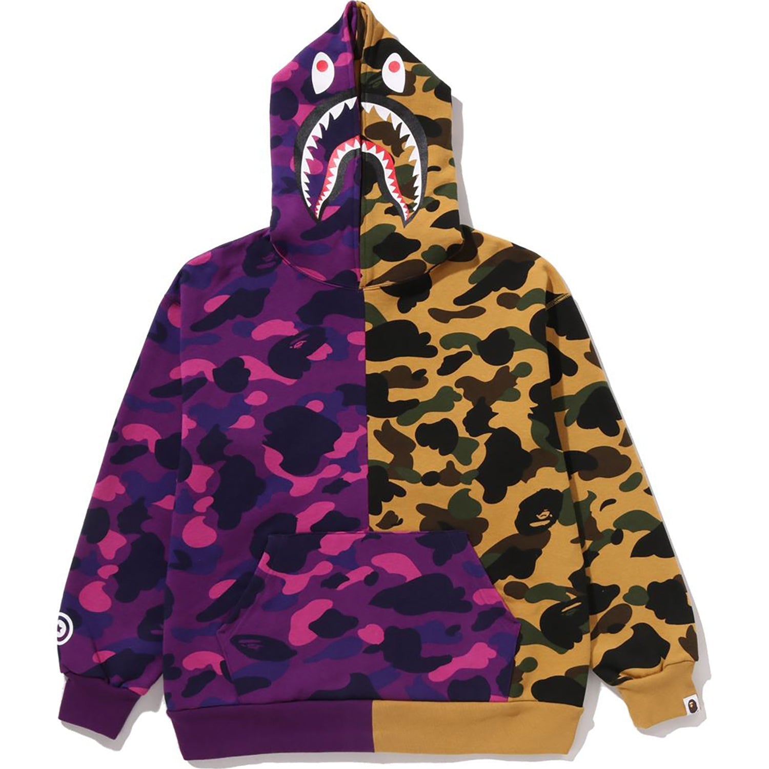 BAPE SPLIT CAMO SHARK RELAXED FIT PULLOVER HOODIE JR KIDS