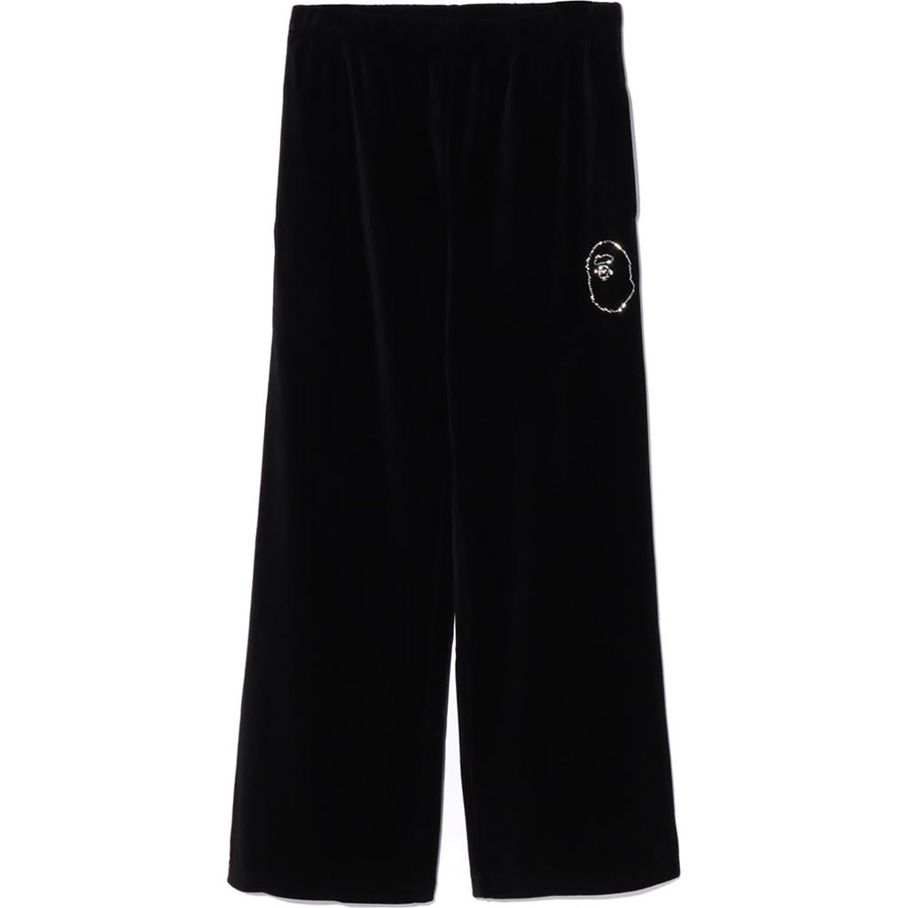 BAPE CRYSTAL STONE APE HEAD VELOUR WIDE PANTS LADIES