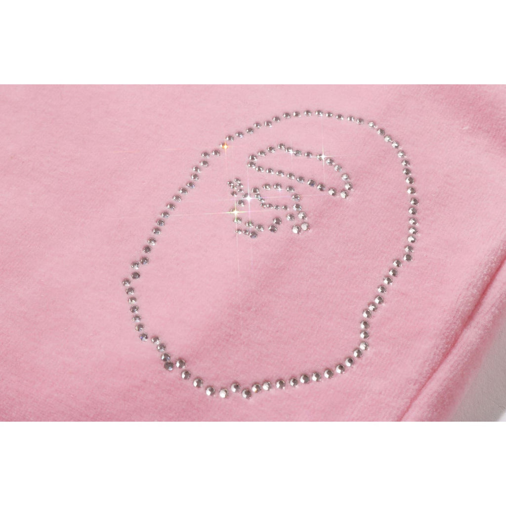 BAPE CRYSTAL STONE APE HEAD VELOUR WIDE PANTS LADIES