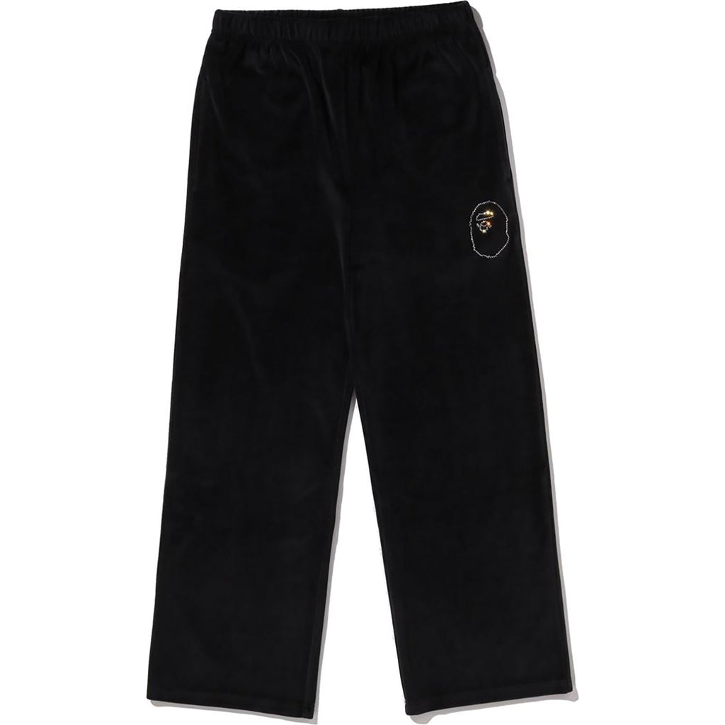 BAPE CRYSTAL STONE APE HEAD VELOUR WIDE PANTS LADIES