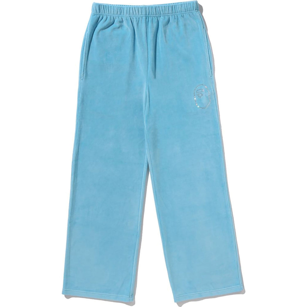BAPE CRYSTAL STONE APE HEAD VELOUR WIDE PANTS LADIES
