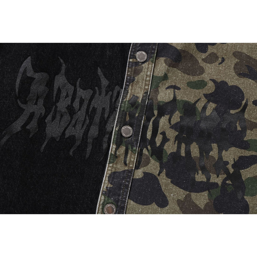 BAPE 1ST CAMO BLOCKING DESTORYED HEAVY WASH LOGO LS SHIRT MENS