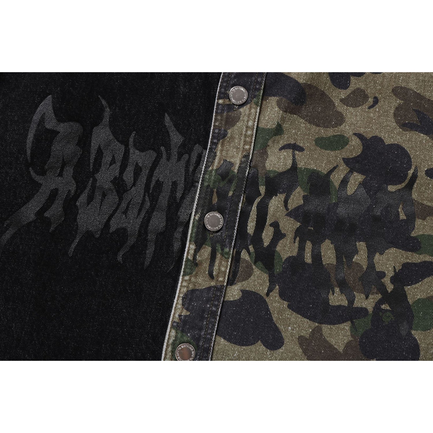 BAPE 1ST CAMO BLOCKING DESTORYED HEAVY WASH LOGO LS SHIRT MENS