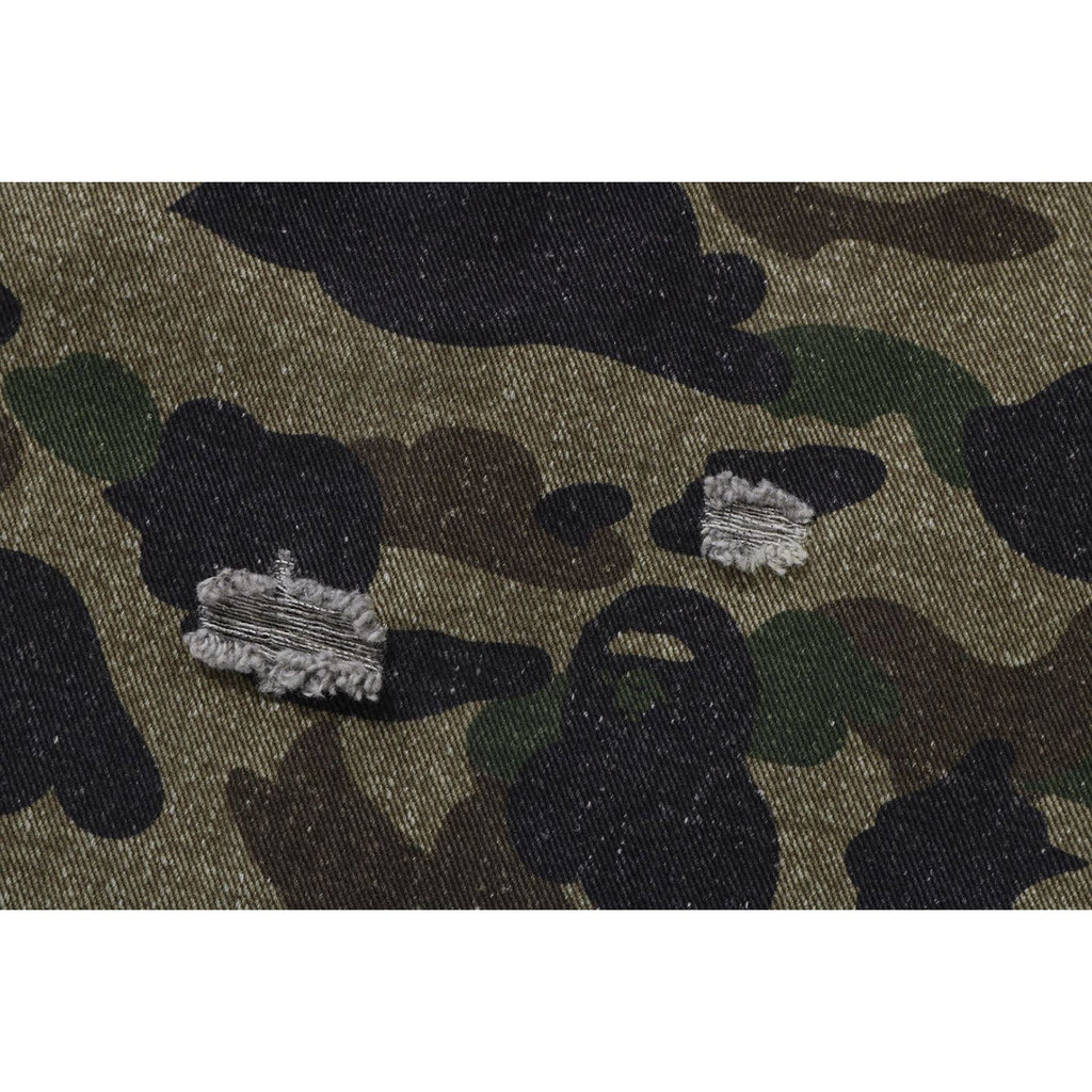 BAPE 1ST CAMO BLOCKING DESTORYED HEAVY WASH LOGO LS SHIRT MENS
