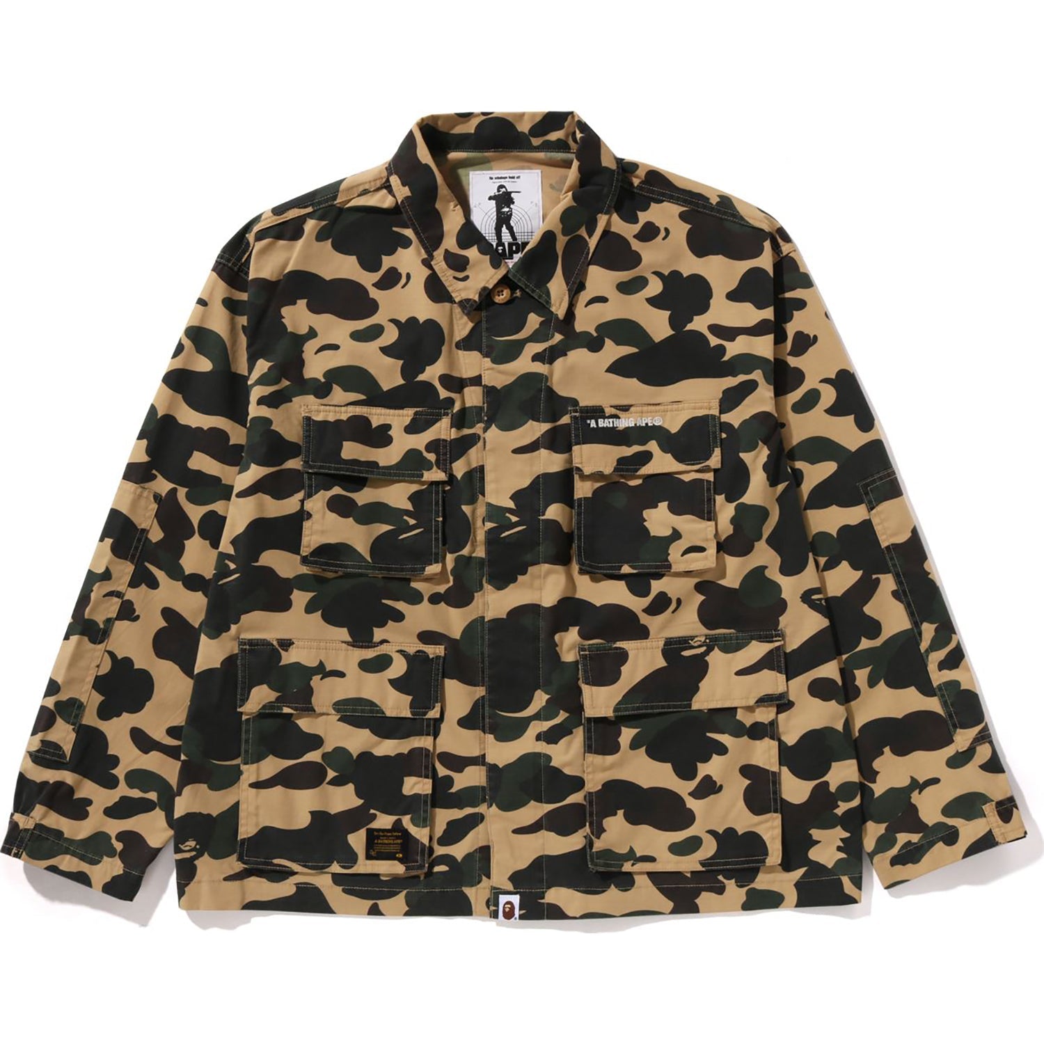 BAPE 1ST CAMO HEAVY WASHED MULTI POCKET CARGO LS SHIRT MENS