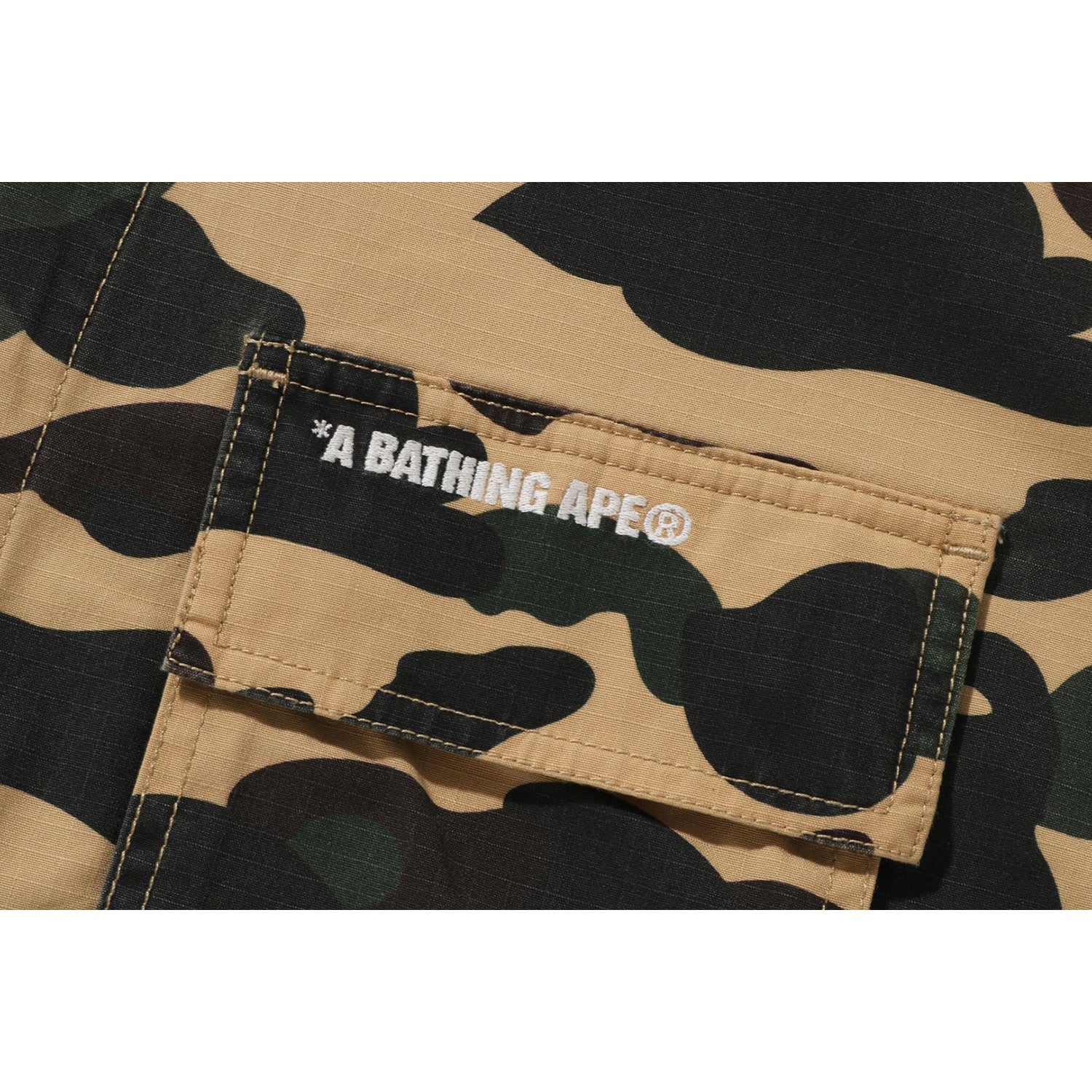 BAPE 1ST CAMO HEAVY WASHED MULTI POCKET CARGO LS SHIRT MENS