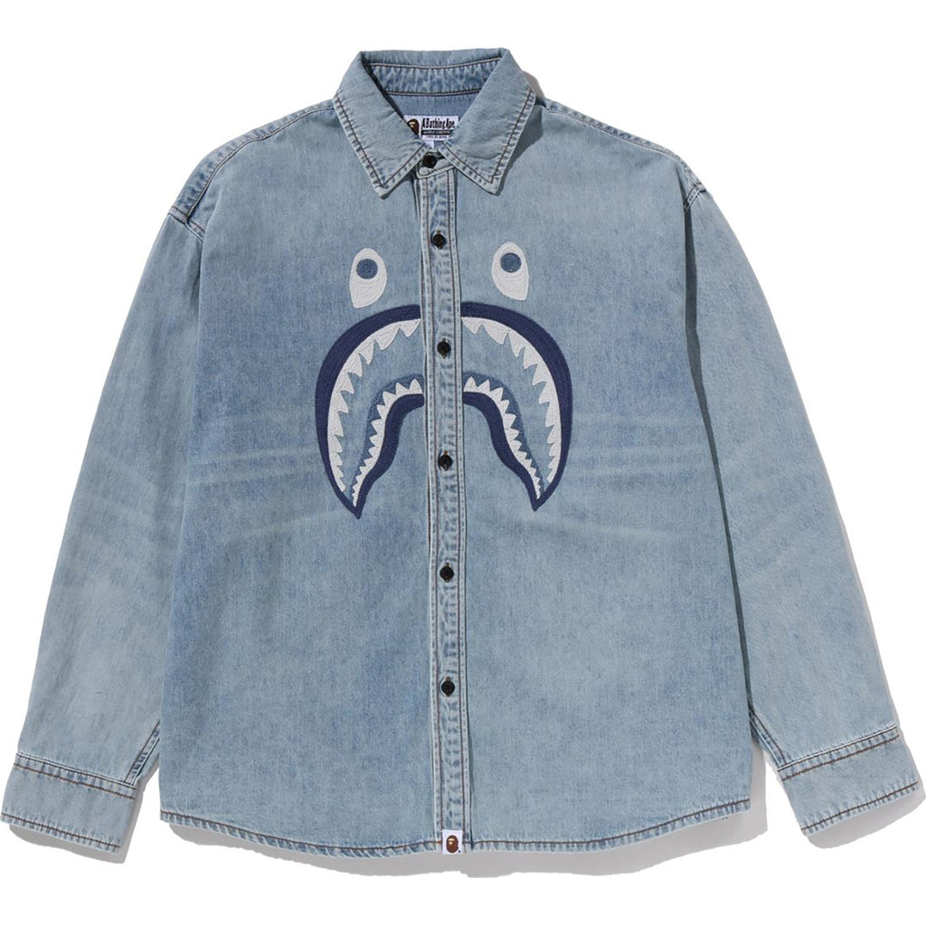 BAPE SHARK LIGHT DENIM LS SHIRT MENS
