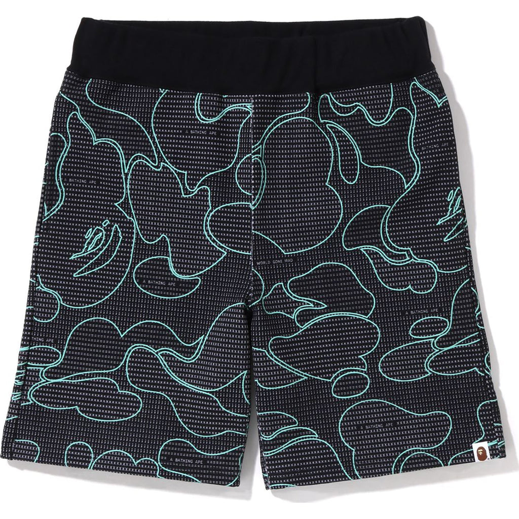 BAPE TEXT CODE CAMO SWEAT SHORTS MENS