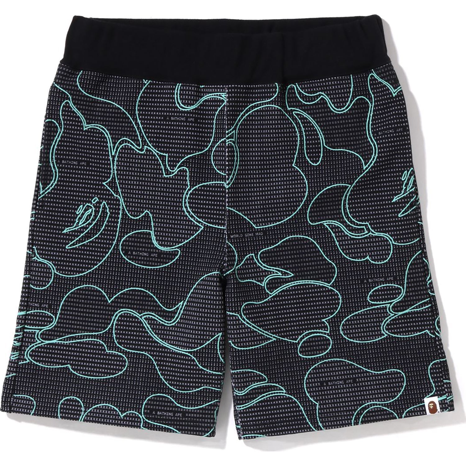 BAPE TEXT CODE CAMO SWEAT SHORTS MENS